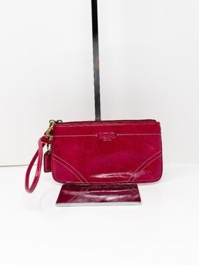 Coach Vintage Genuine Patent Leather Top Zip Card Wallet Wristlet Purse Bag Red